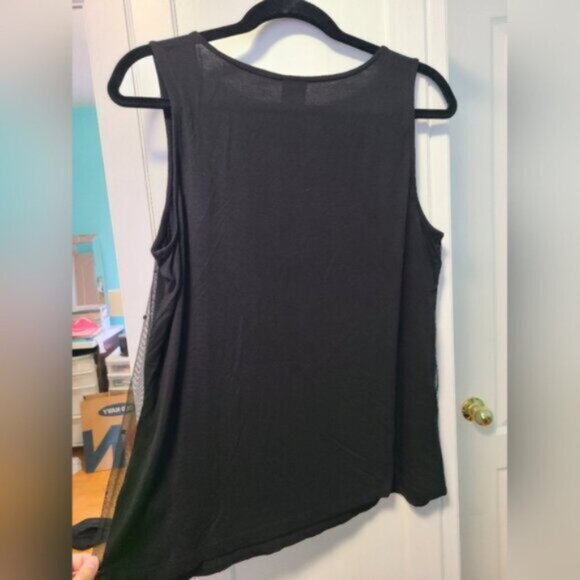 Black Rock & Shine Festive Sequin Mesh Sheer Sleeveless Top Blouse Tank Large - Picture 5 of 6